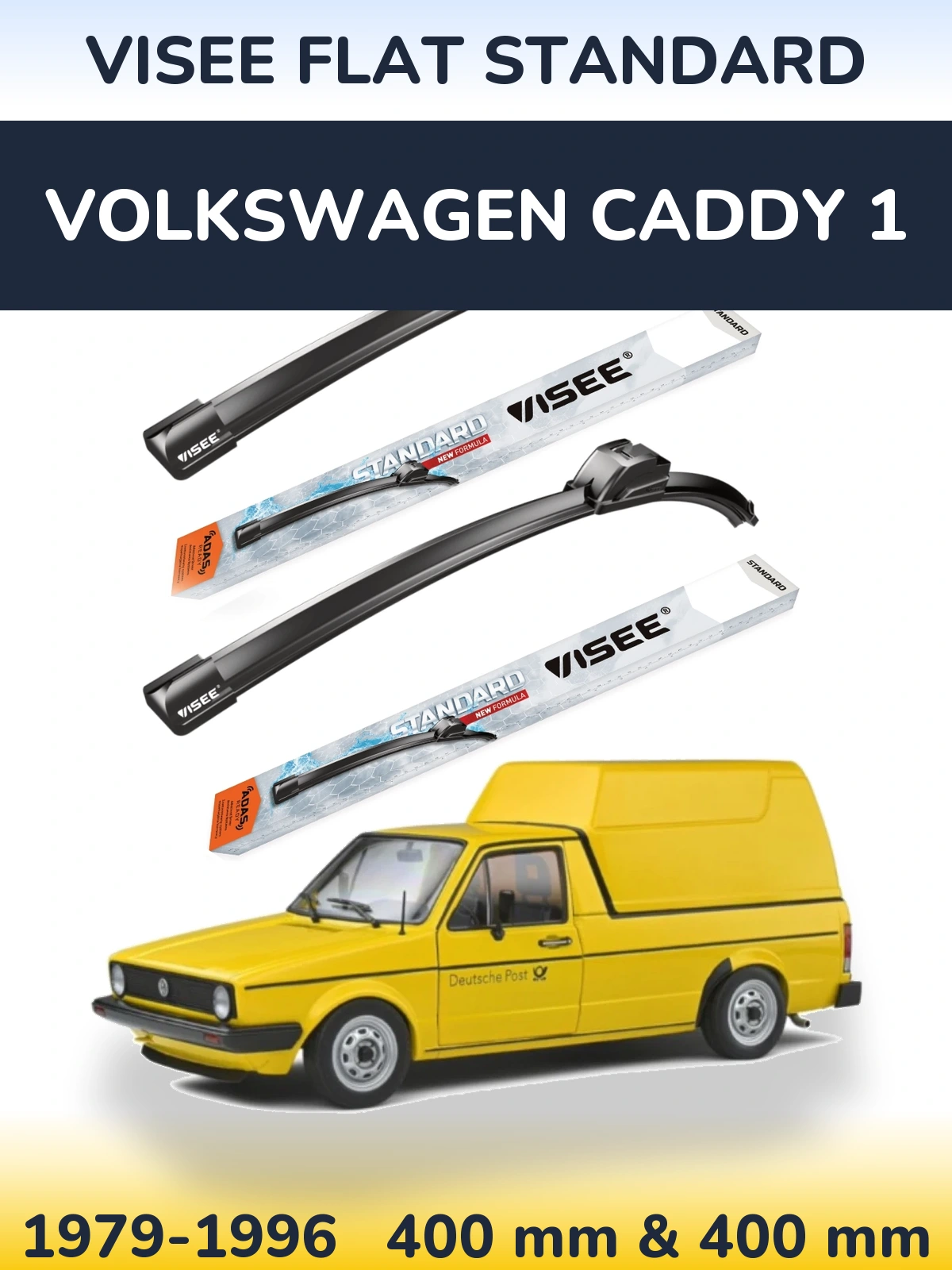 Комплект передних дворников VISEE FLAT STANDARD 400 & 400 мм для Volkswagen Caddy 1 1979-1996