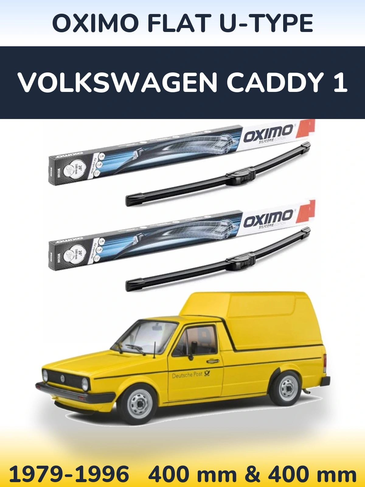 Front wiper blade set Oximo Flat U-type 400 & 400 мм for Volkswagen Caddy 1 1979-1996