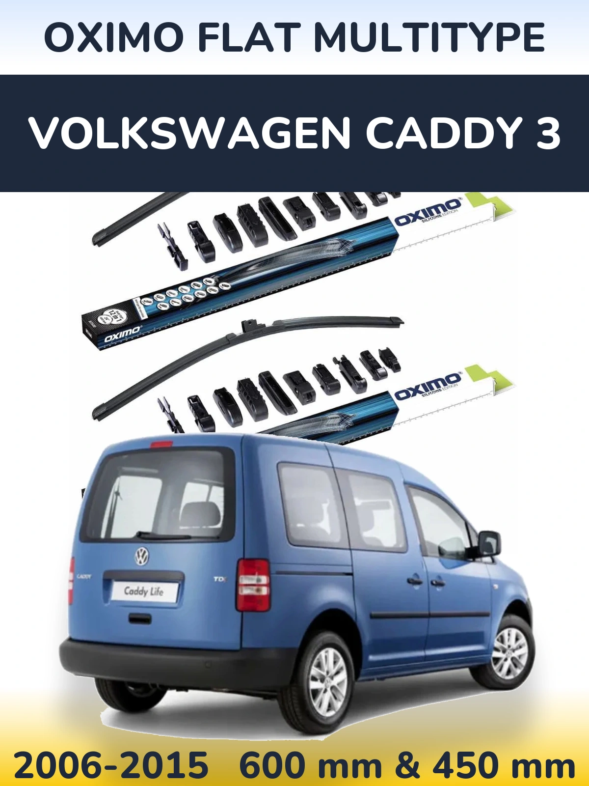 Front wiper blade set Oximo Flat MultiTypee 600 & 450 mm for Volkswagen Caddy 3 2006-2015