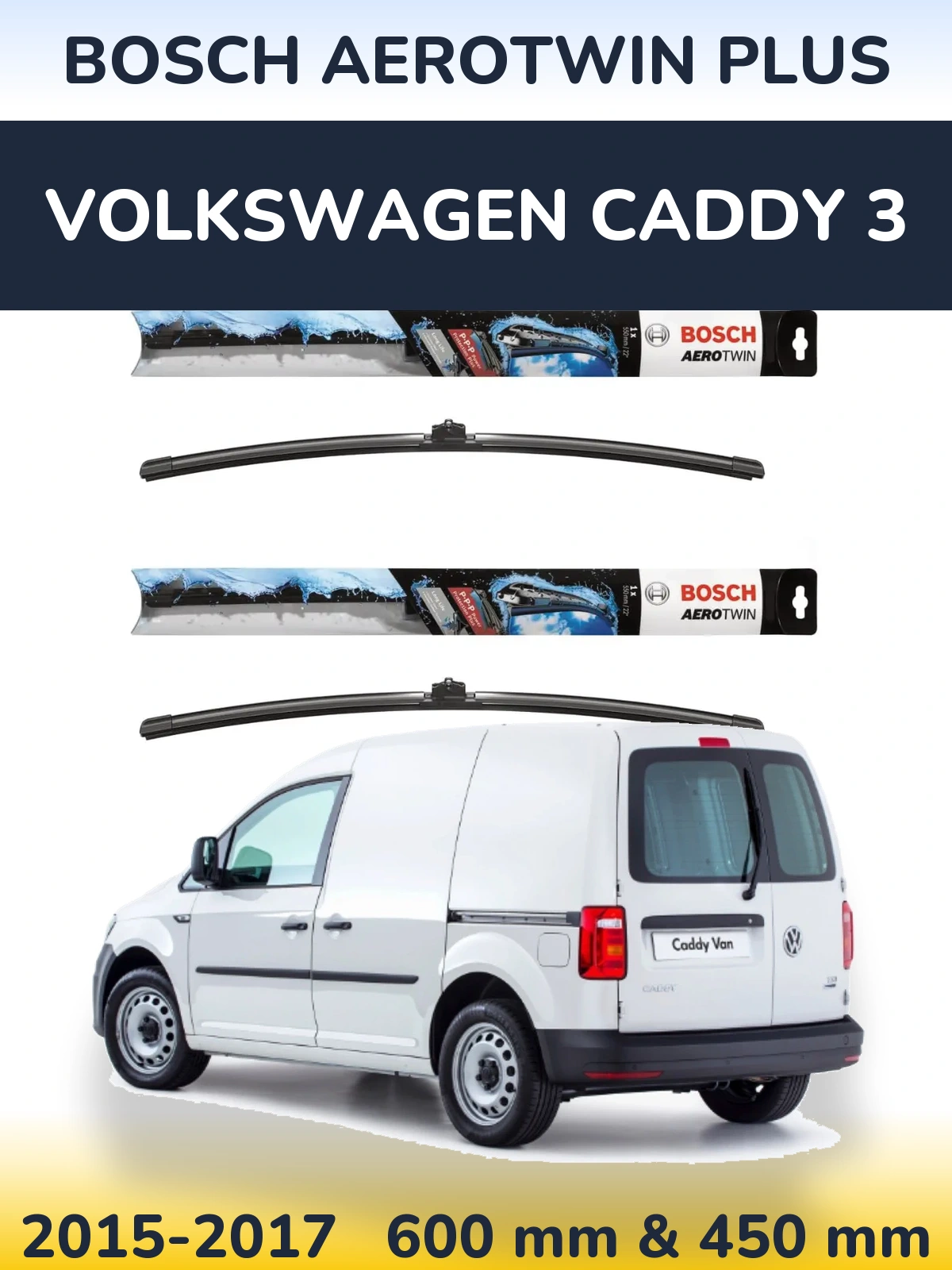 Front wiper blade set BOSCH AeroTwin Plus 600 & 450 мм for Volkswagen Caddy 3 2015-2017