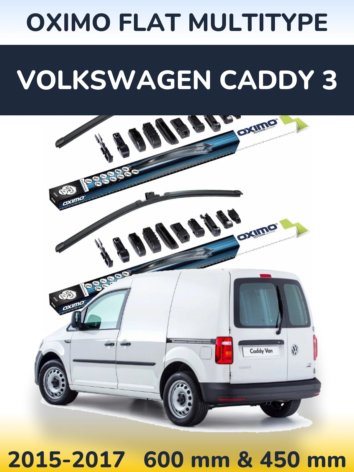 Front wiper blade set Oximo Flat MultiTypee 600 & 450 мм for Volkswagen Caddy 3 2015-2017