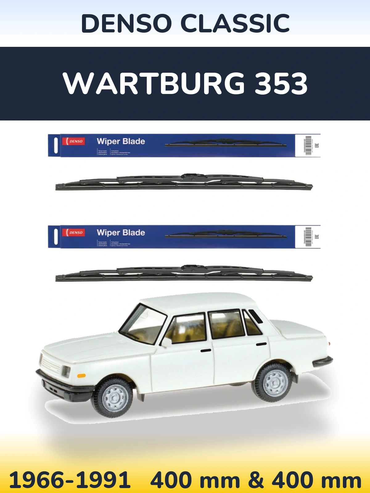 Komplet przednich wycieraczek Denso Classic 400 & 400 mm do Wartburg 353 1966-1991