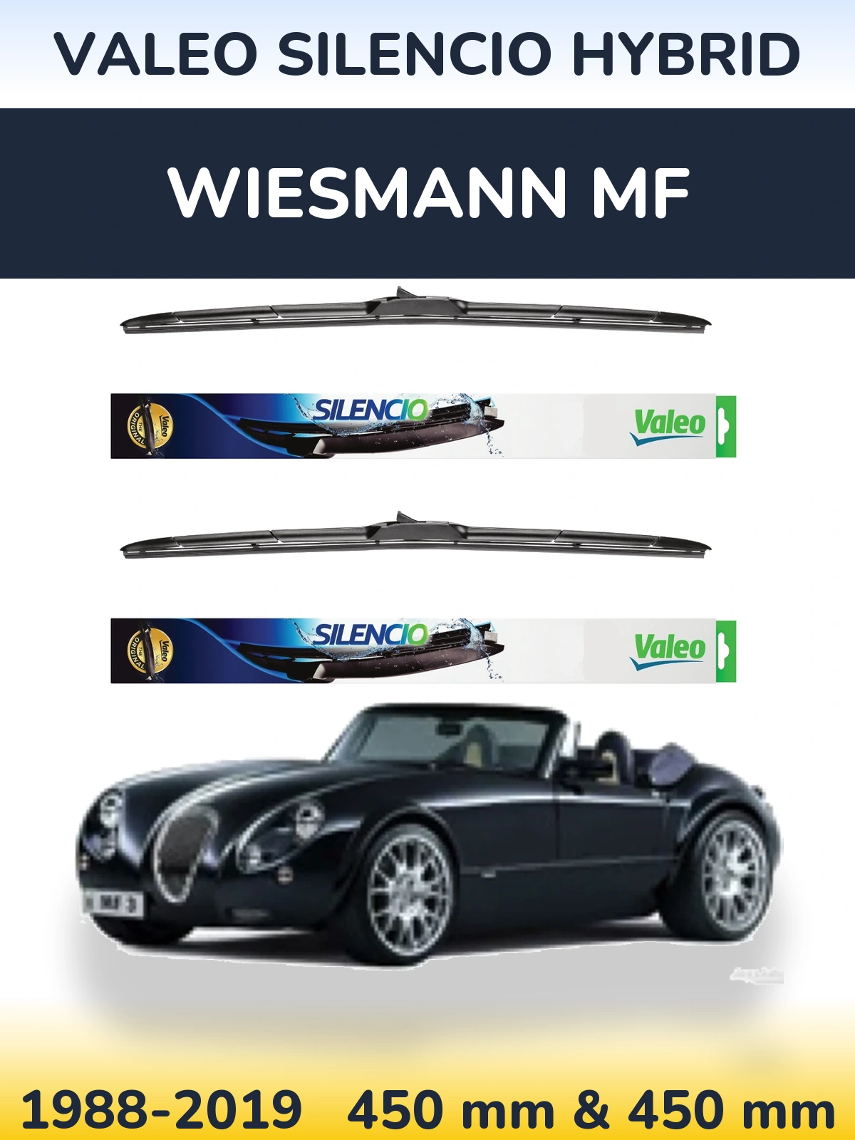 Front wiper blade set Valeo Silencio Hybrid 450 & 450 мм for Wiesmann MF 1988-2019