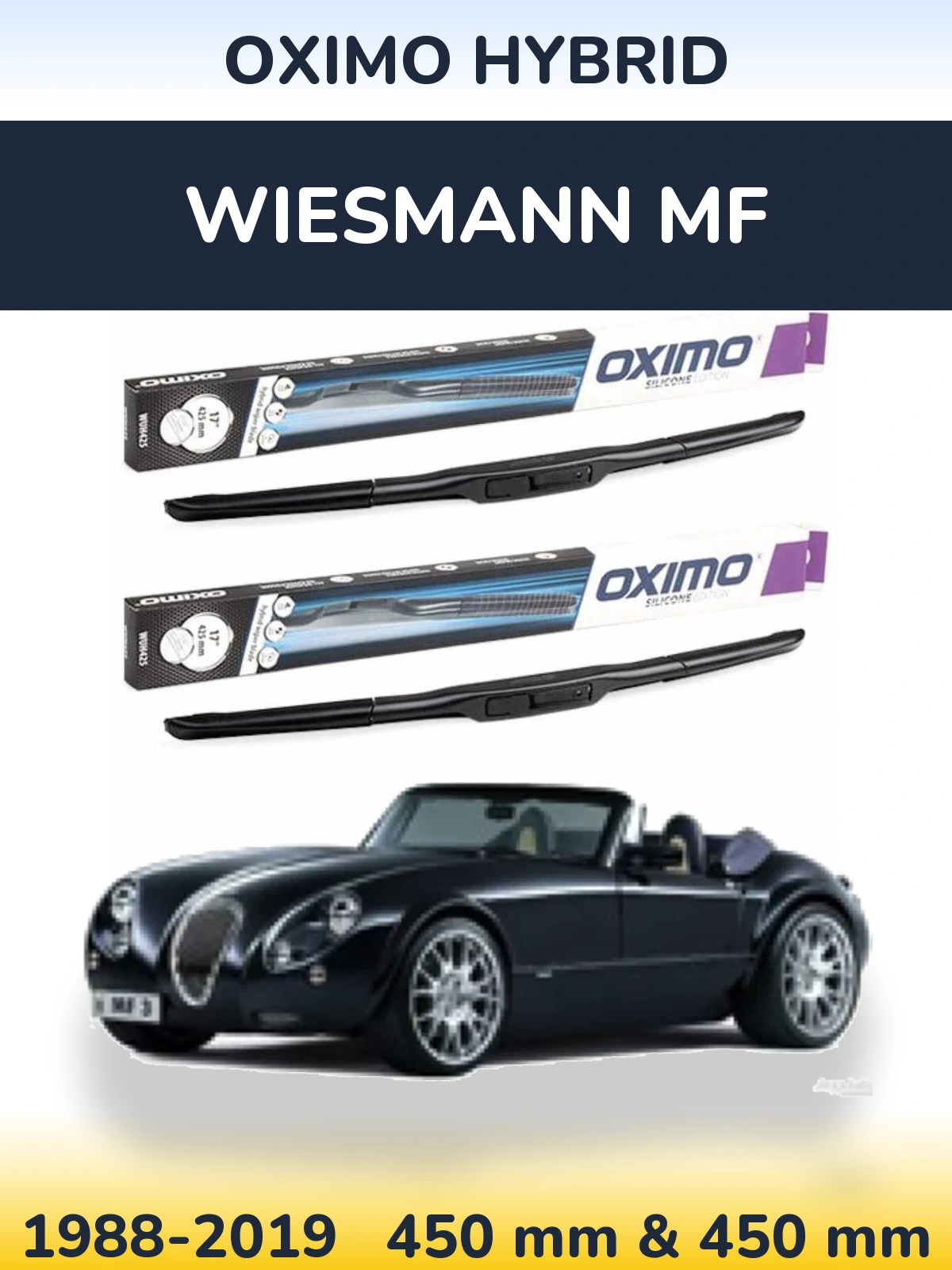 Front wiper blade set Oximo Hybrid 450 & 450 мм for Wiesmann MF 1988-2019