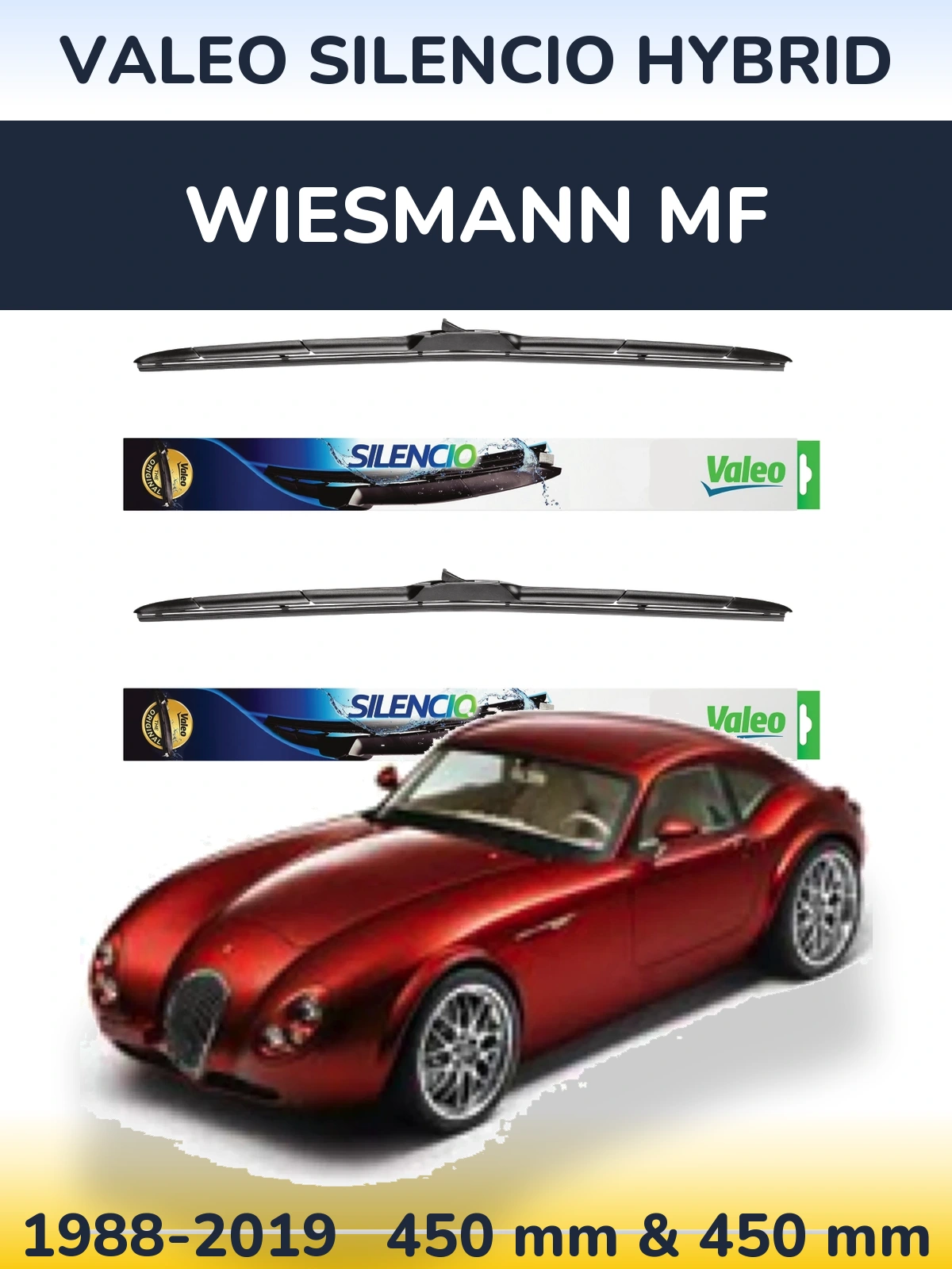 Front wiper blade set Valeo Silencio Hybrid 450 & 450 мм for Wiesmann MF 1988-2019