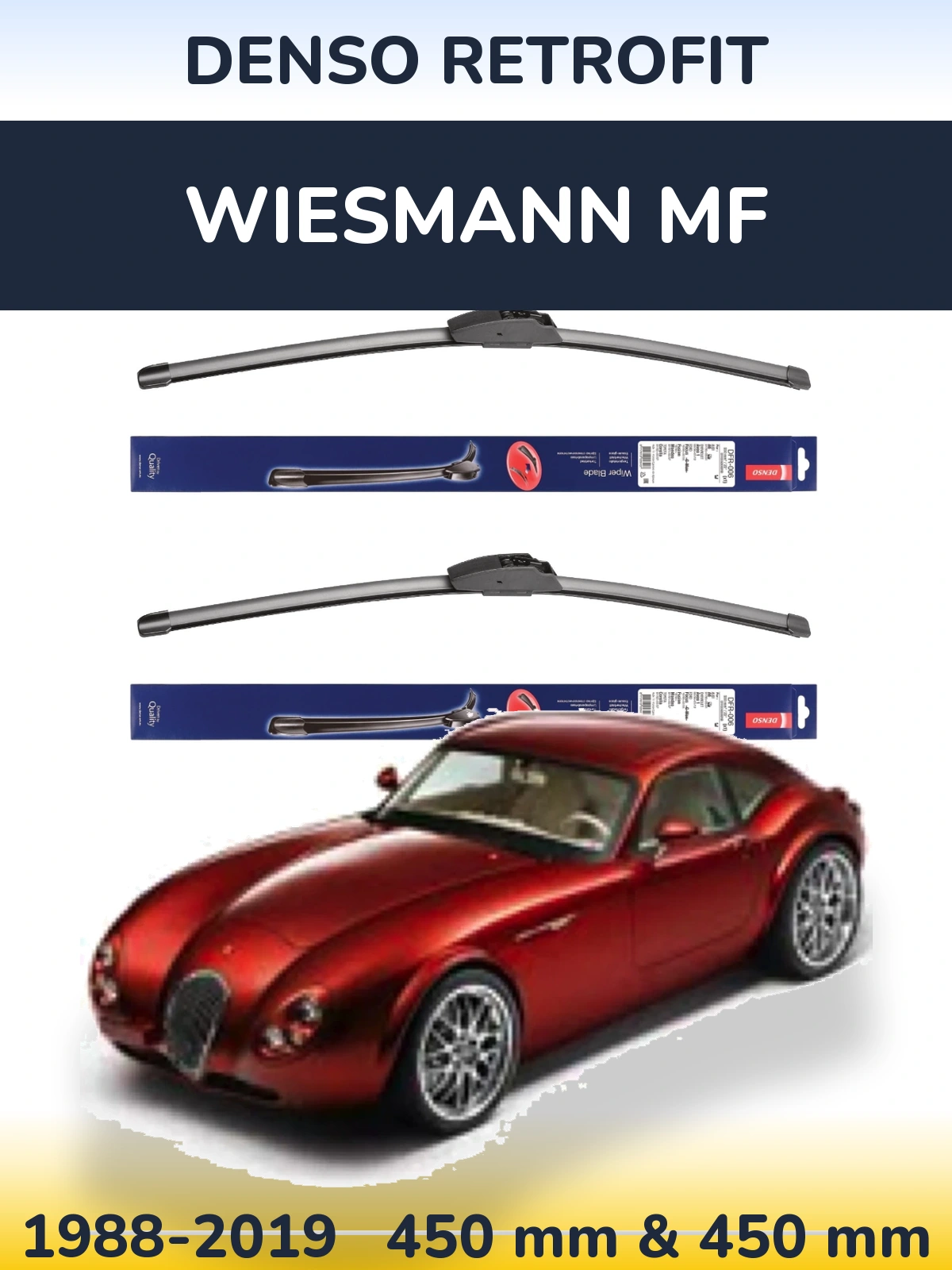 Front wiper blade set Denso Retrofit 450 & 450 мм for Wiesmann MF 1988-2019