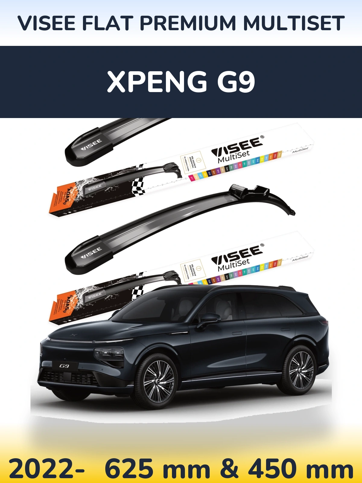 Front wiper blade set VISEE FLAT PREMIUM MultiSet 630 & 450 mm for XPENG G9 2022-2026