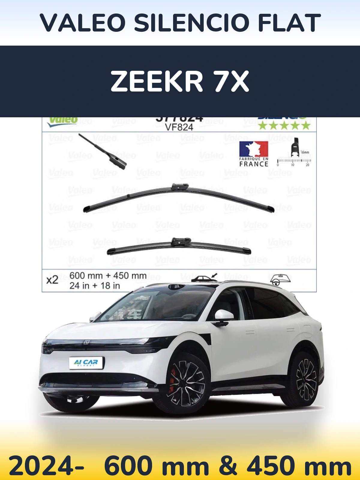 Комплект передних дворников Valeo Silencio Flat 600 & 450 мм для Zeekr 7X 2024-2026