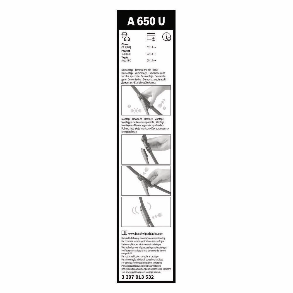 Przednia wycieraczka BOSCH AeroTwin 650 mm do Peugeot 108 2014-2022