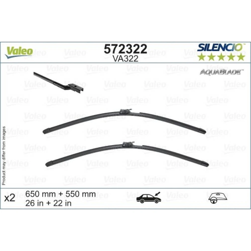 Front wiper blade set Valeo Aqua Blade 650 & 550 mm for Mercedes SL-Klasse 2012-2022