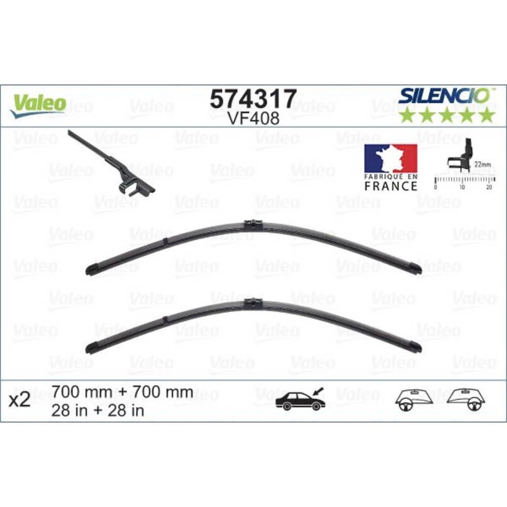 Front wiper blade set Valeo Silencio Flat 700 & 700 мм for Ford Galaxy 1 2001-2006