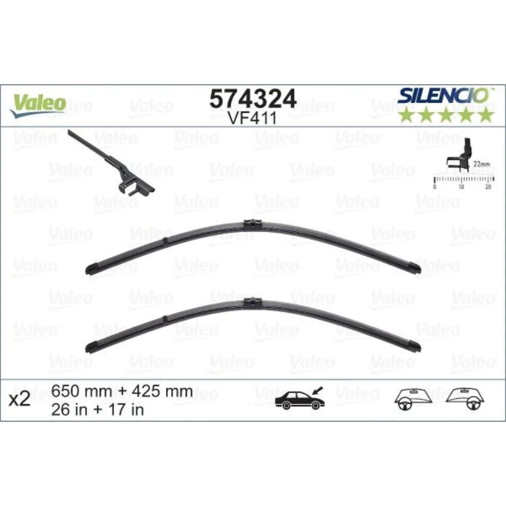 Komplet przednich wycieraczek Valeo Silencio Flat 650 & 420 mm do Ford Focus 2 2004-2008