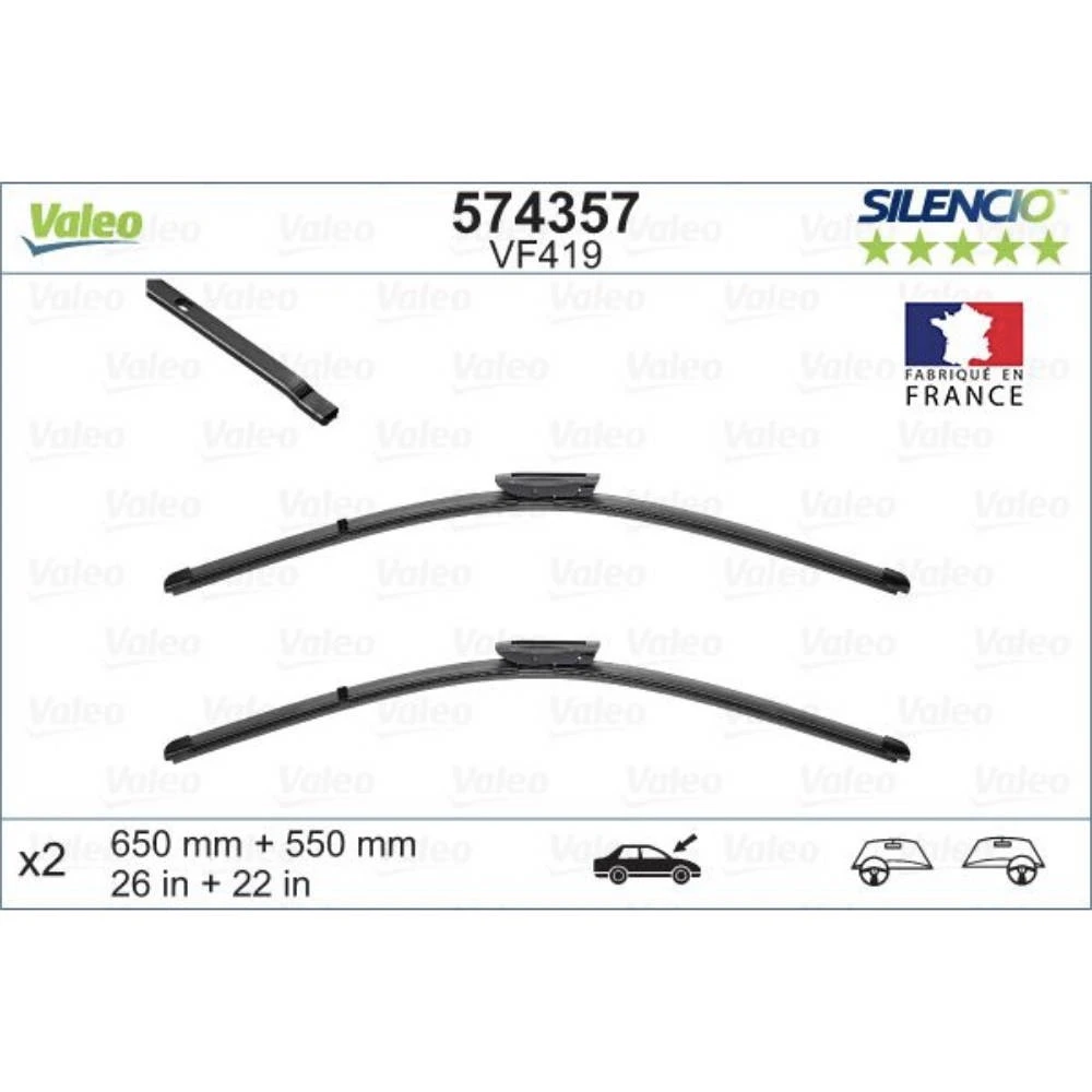 Front wiper blade set Valeo Silencio Flat 650 & 550 мм for Renault Scenic 2 2004-2009