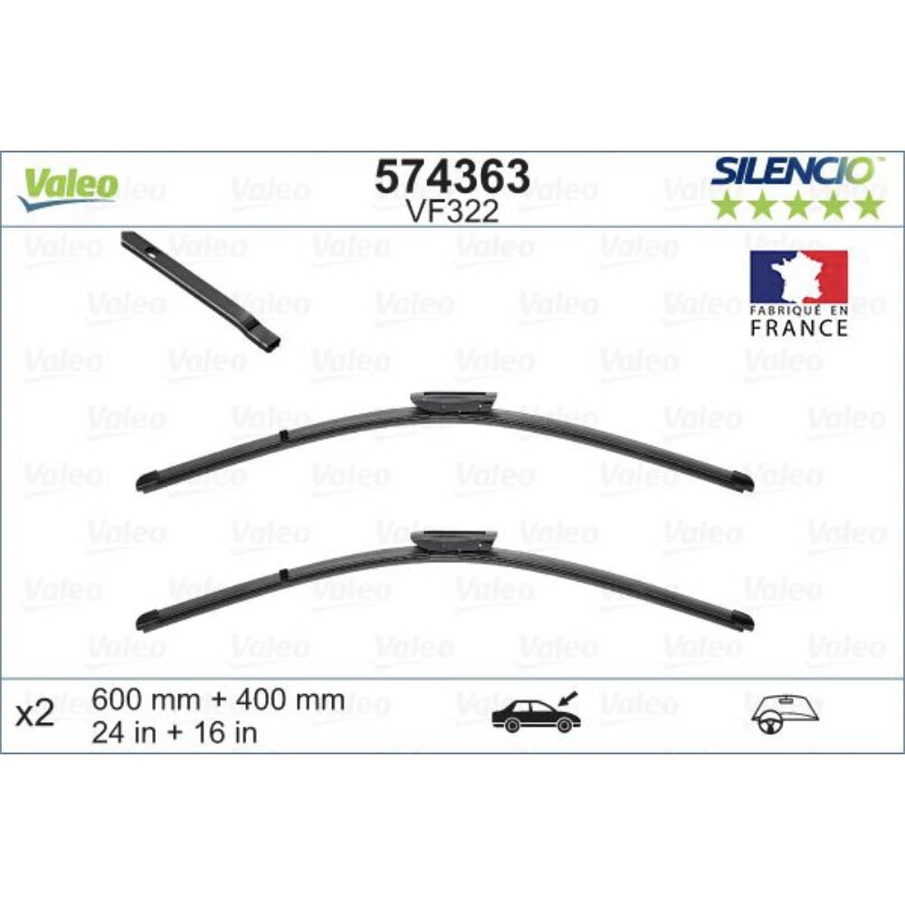 Komplet przednich wycieraczek Valeo Silencio Flat 600 & 400 mm do Renault Clio 3 2007-2012