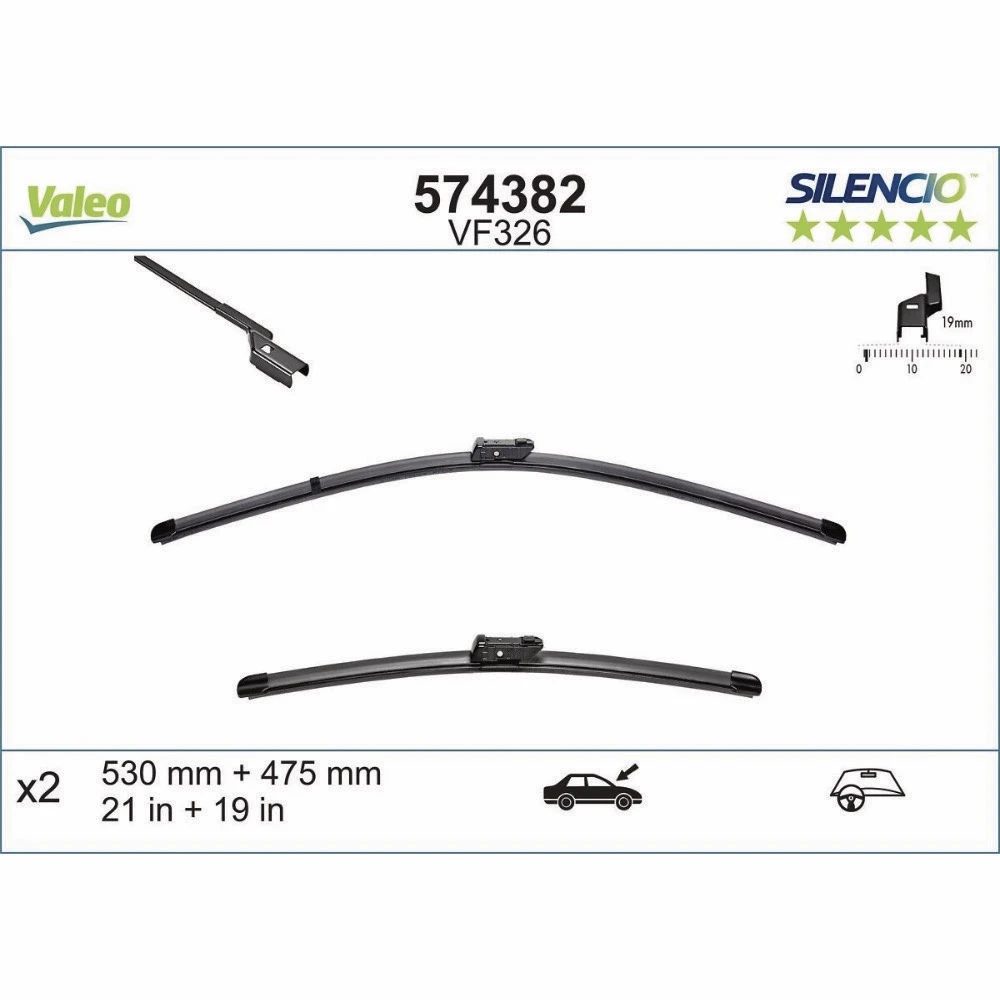 Wiper blades Valeo Silencio Flat for JAC T8 Pro