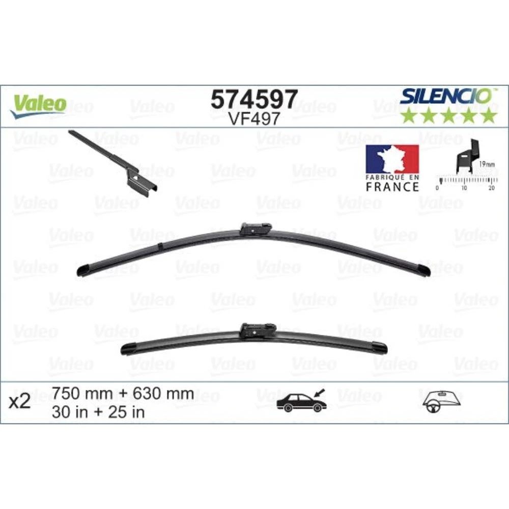 Комплект передних дворников Valeo Silencio Flat 750 & 630 мм для DS DS5 2011-2019