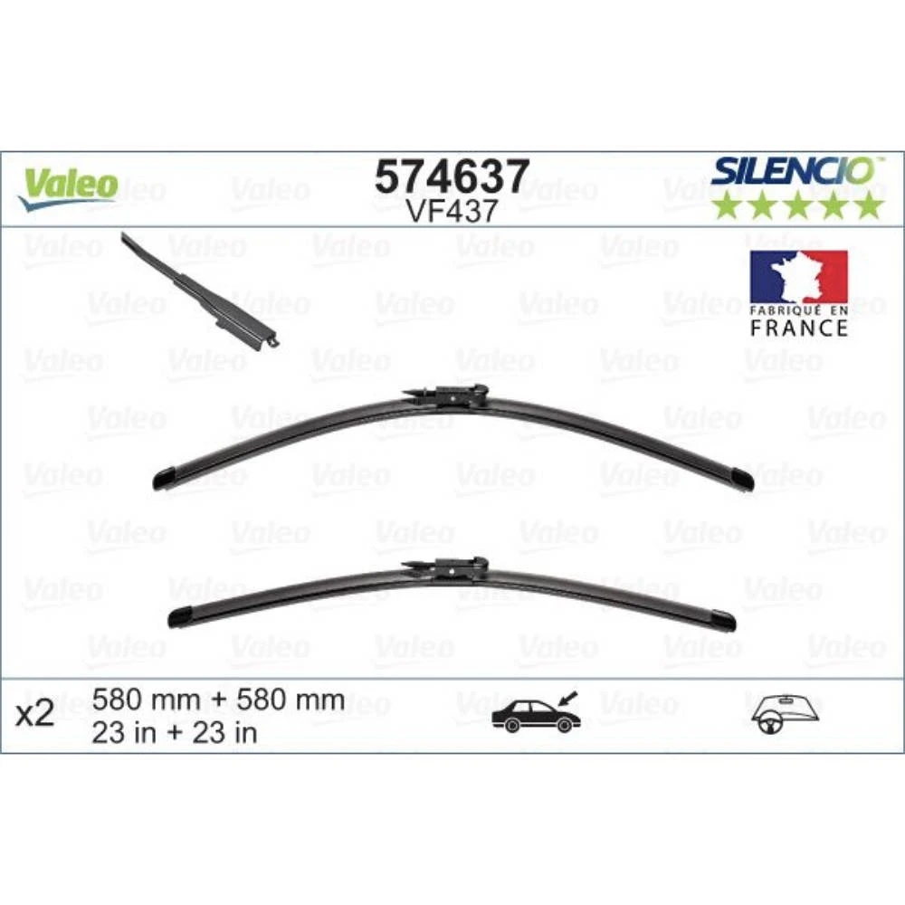 Komplet przednich wycieraczek Valeo Silencio Flat 580 & 580 mm do Cadillac BLS Wagon 2008-2010