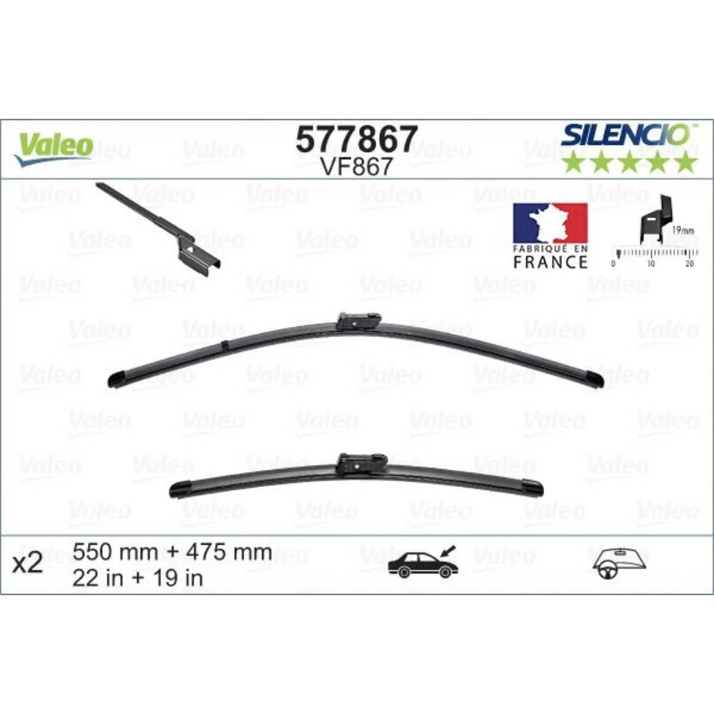 Komplet przednich wycieraczek Valeo Silencio Flat 550 & 475 mm do Mercedes GLK 2014-2015