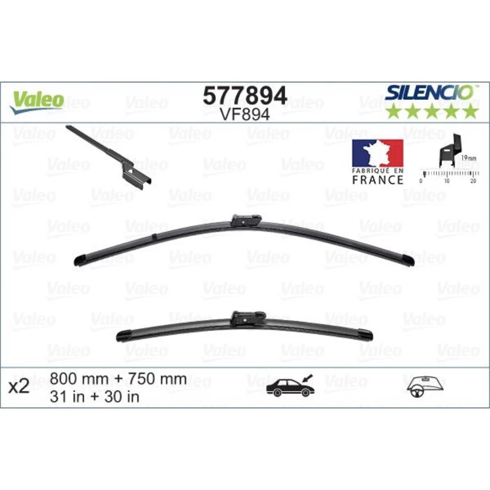 Komplet przednich wycieraczek Valeo Silencio Flat 800 & 750 mm do Citroen C4 Picasso 2013-2016