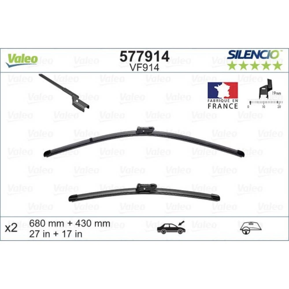 Komplet przednich wycieraczek Valeo Silencio Flat 680 & 430 mm do Jaguar XE 2015-2026