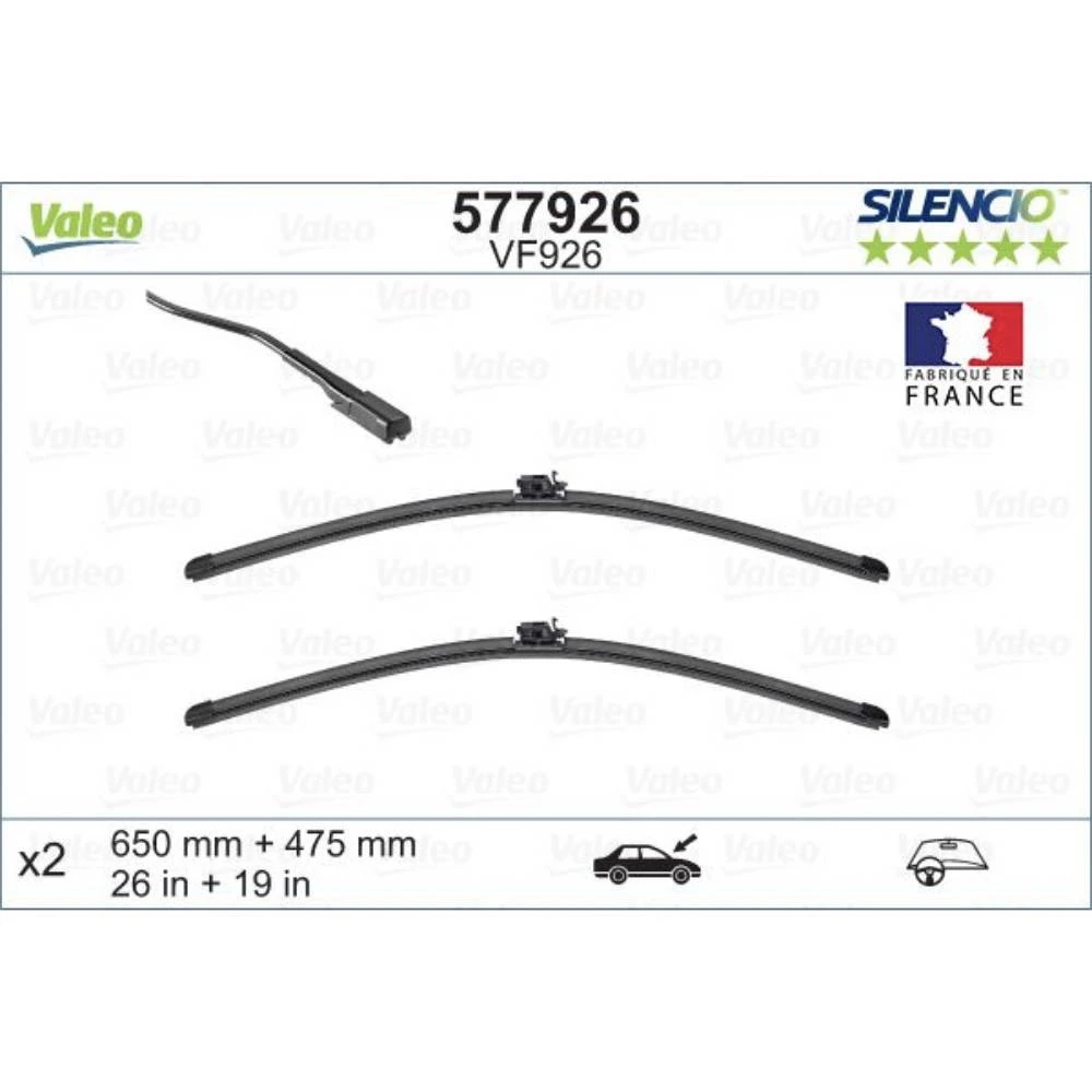 Front wiper blade set Valeo Silencio Flat 650 & 475 mm for Mercedes EQA 2020-2026