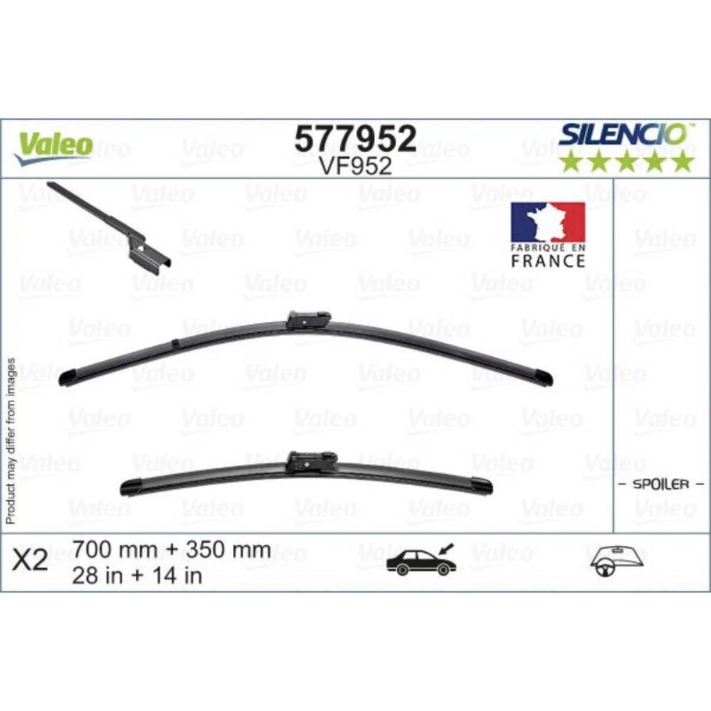 Front wiper blade set Valeo Silencio Flat 700 & 350 мм for Ford Fiesta 7 2017-2026