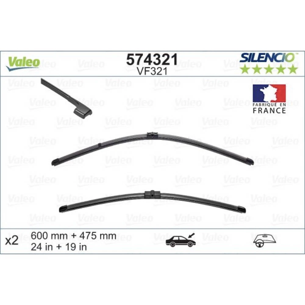Front wiper blade set Valeo Silencio Flat 600 & 475 мм for BMW 3 Series 2005-2009