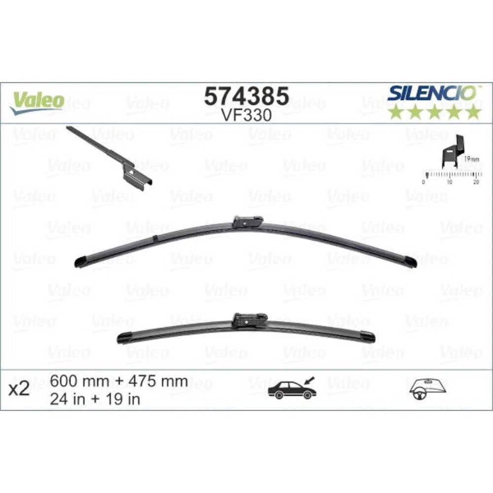 Komplet przednich wycieraczek Valeo Silencio Flat 600 & 475 mm do Aiways U6 2021-2026