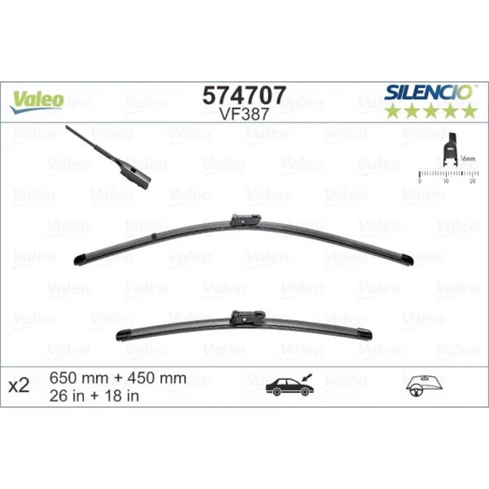 Front wiper blade set Valeo Silencio Flat 650 & 450 мм for Cupra Ateca 2023-2026