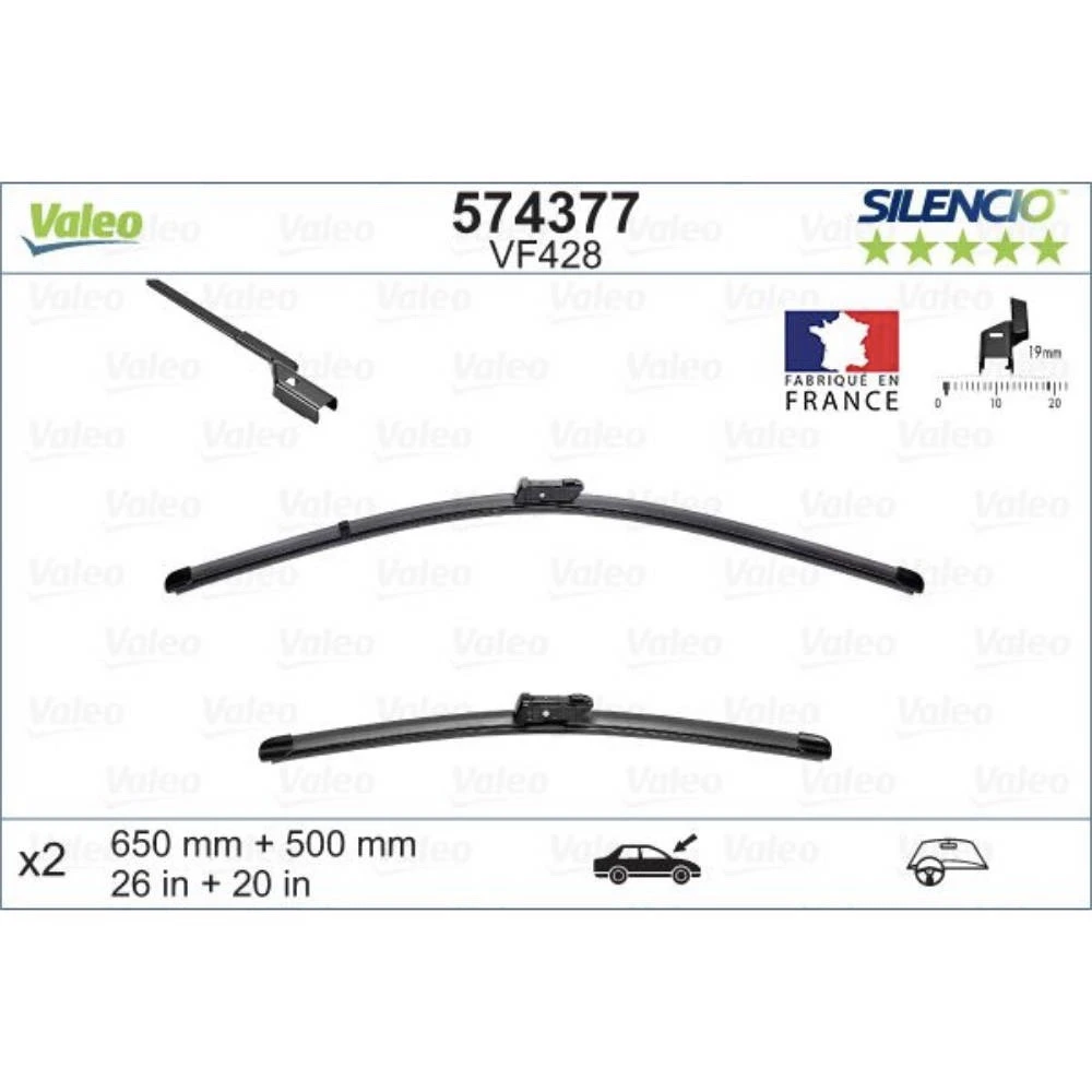 Komplet przednich wycieraczek Valeo Silencio Flat 650 & 500 mm do Ford Focus 4 2018-2026