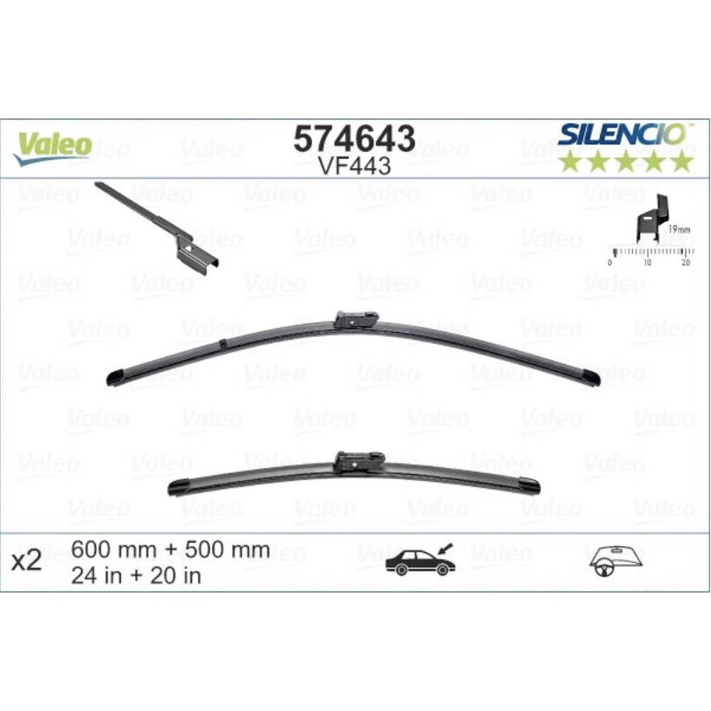 Komplet przednich wycieraczek Valeo Silencio Flat 600 & 500 mm do Audi A5 2006-2007