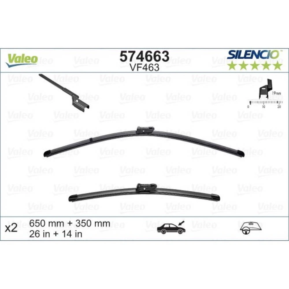 Komplet przednich wycieraczek Valeo Silencio Flat 650 & 350 mm do Fiat 500X 2014-2024