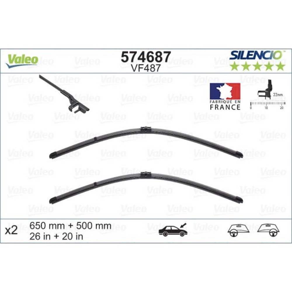 Komplet przednich wycieraczek Valeo Silencio Flat 650 & 500 mm do Alpina XD3 2013-2017