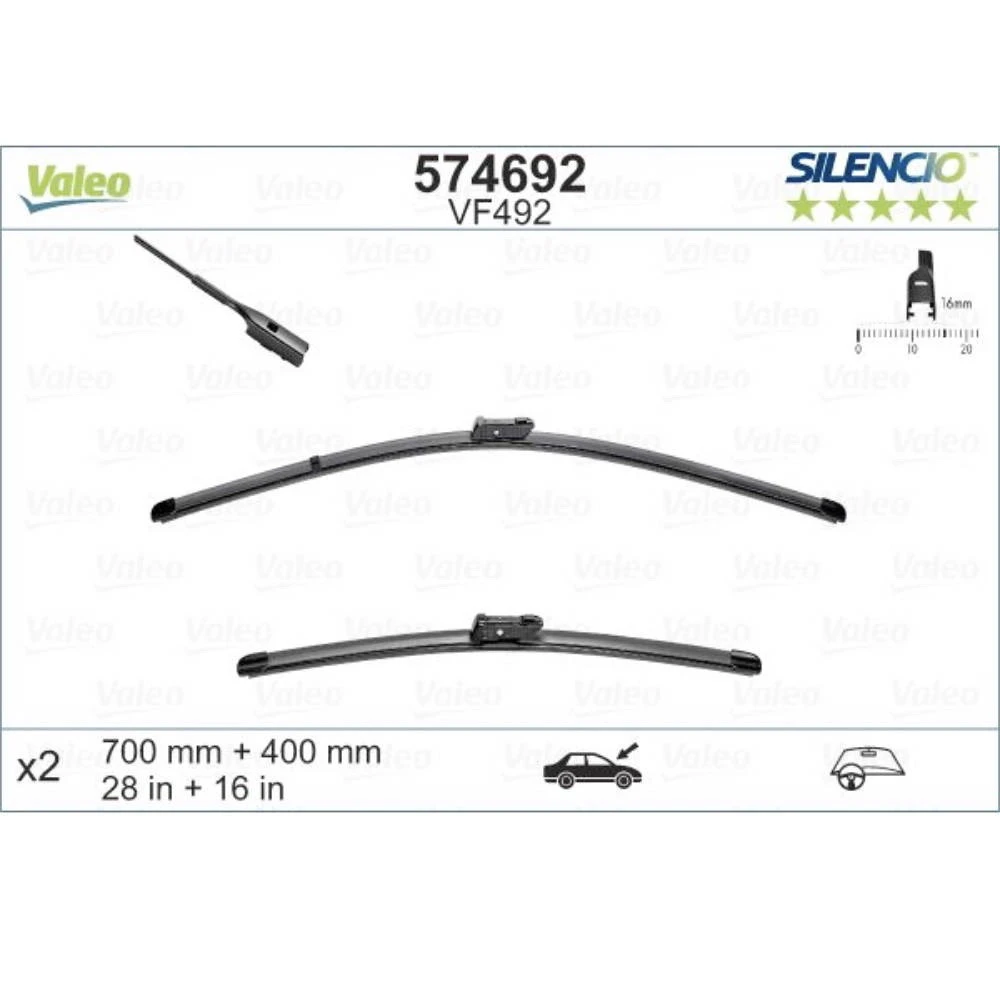 Комплект передніх щіток Valeo Silencio Flat 700 & 400 мм для Citroen DS7 Crossback 2017-2026