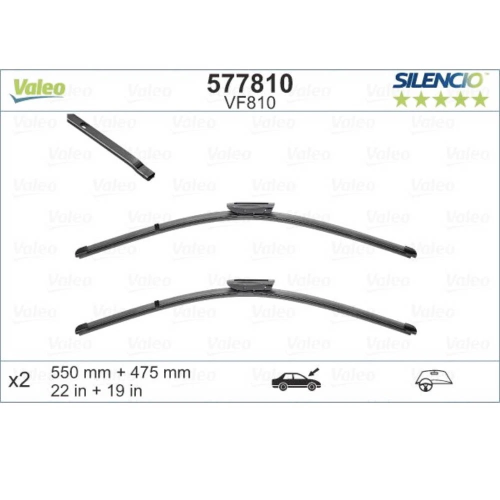 Komplet przednich wycieraczek Valeo Silencio Flat 550 & 475 mm do Dacia Duster 2 2017-2024