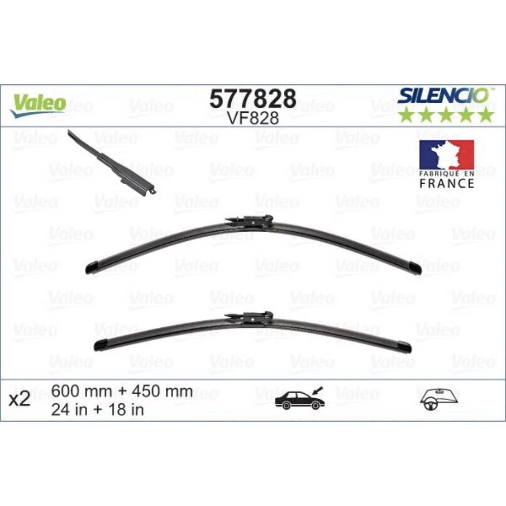 Front wiper blade set Valeo Silencio Flat 600 & 450 мм for Audi A3 2008-2013