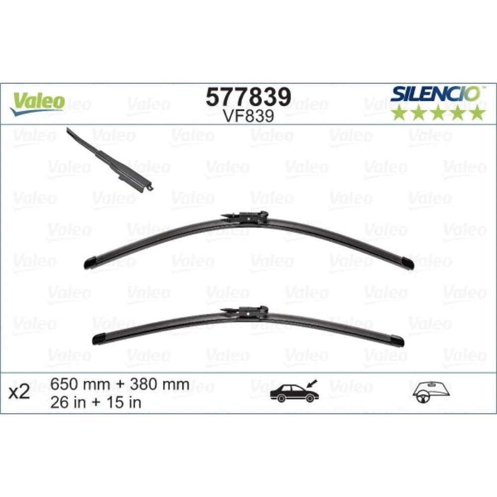Komplet przednich wycieraczek Valeo Silencio Flat 650 & 380 mm do Abarth Punto | Evo | Grande Punto 2007-2026