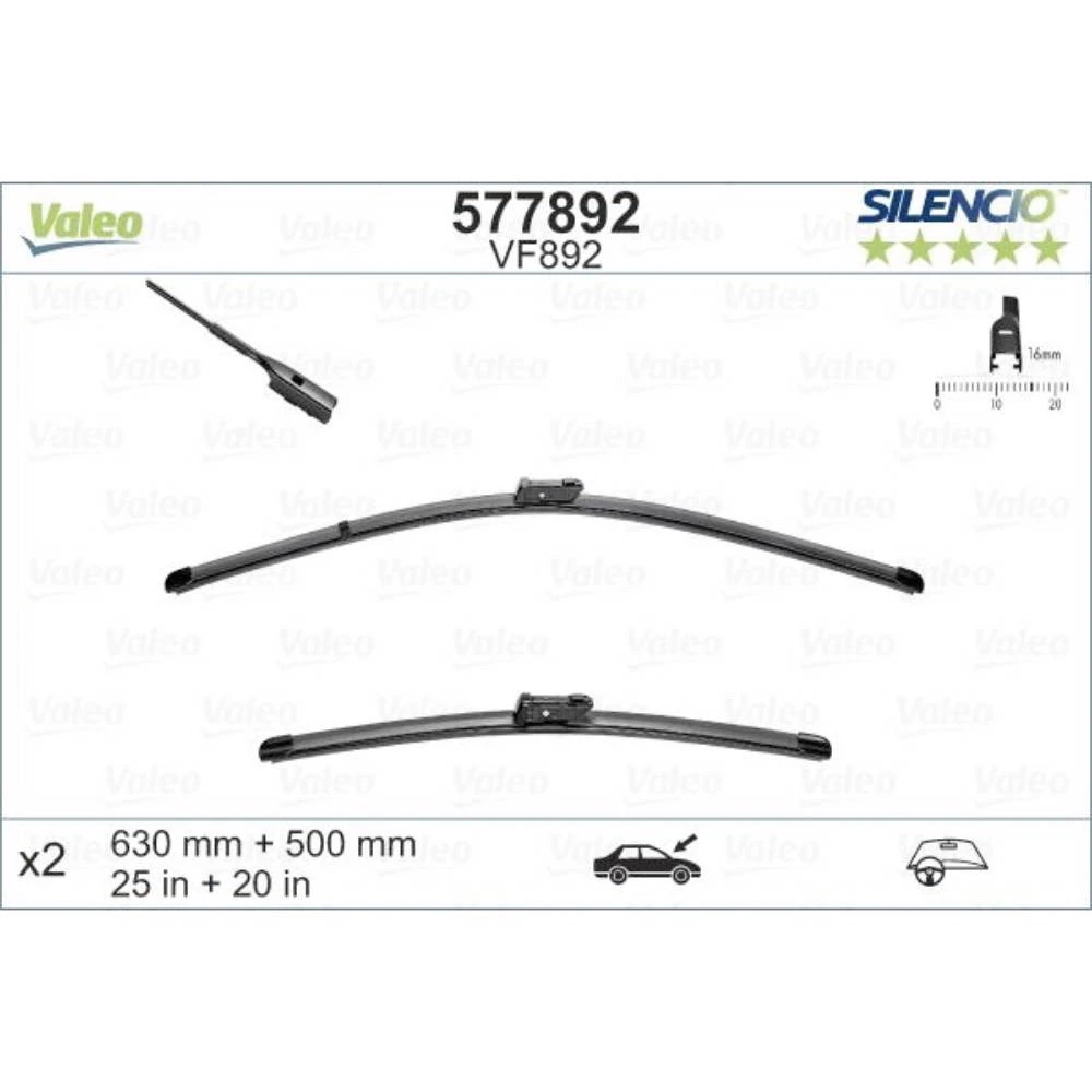 Komplet przednich wycieraczek Valeo Silencio Flat 630 & 500 mm do Volvo V90 2 2016-2026
