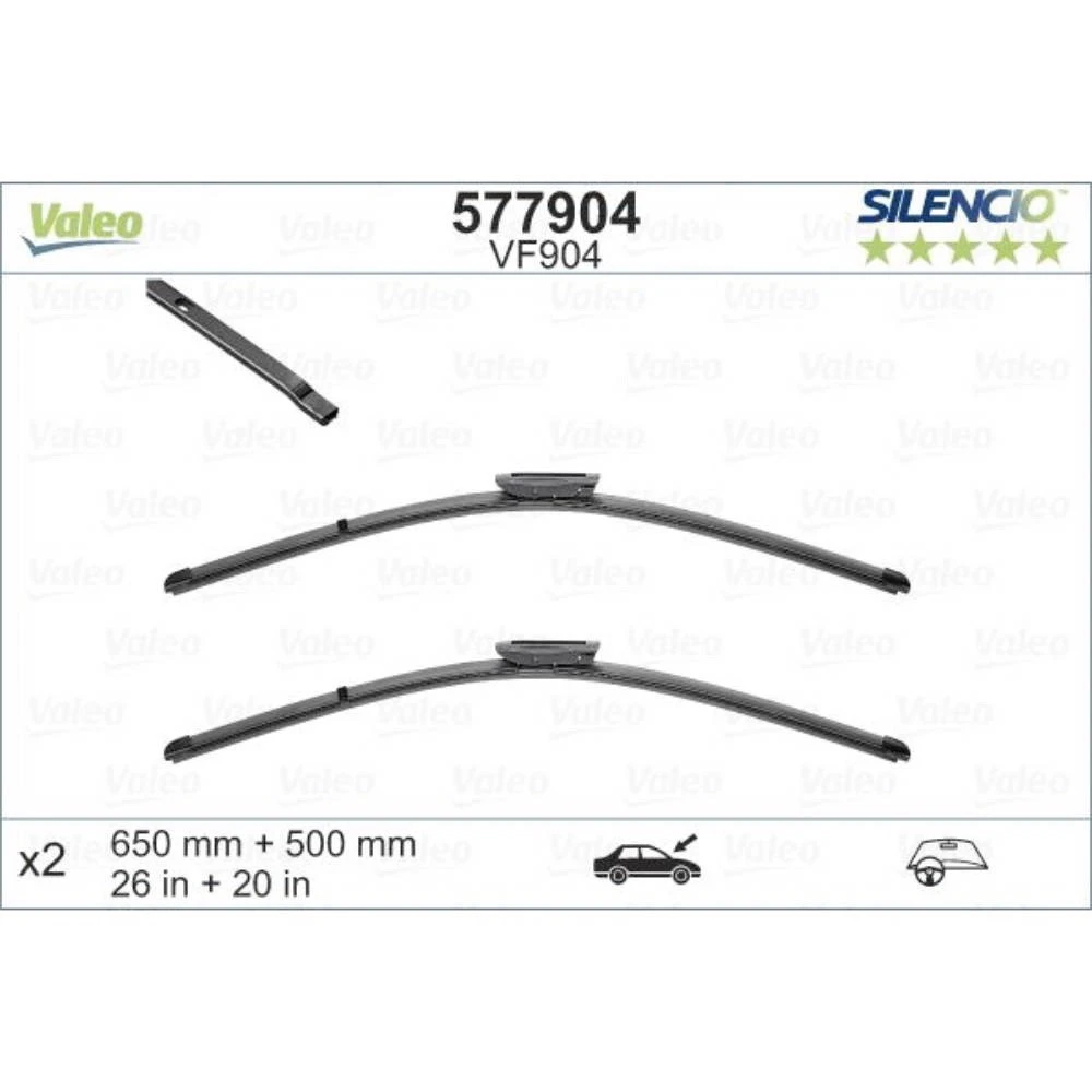 Комплект передніх щіток Valeo Silencio Flat 650 & 500 мм для Citroen Jumpy 3 2016-2026