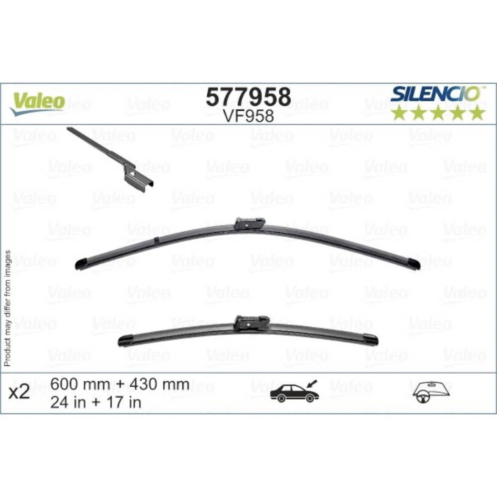 Комплект передніх щіток Valeo Silencio Flat 600 & 430 мм для Geely Emgrand 2017-2026