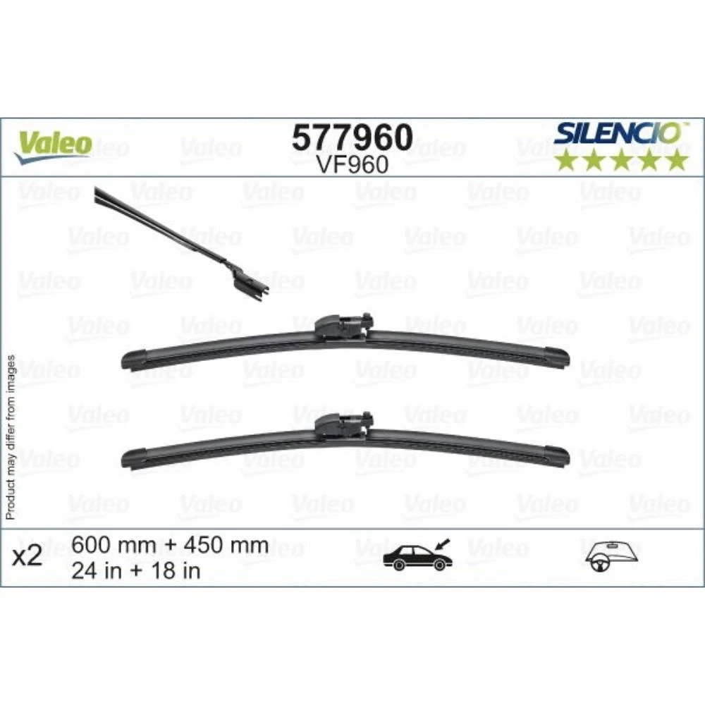 Комплект передніх щіток Valeo Silencio Flat 600 & 450 мм для Mazda 6 2018-2024